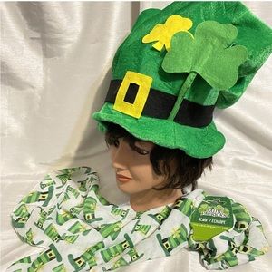St. Patrick's Day Hat Green Leprechaun Top Hat Tall Floppy with Scarf￼ 2pc